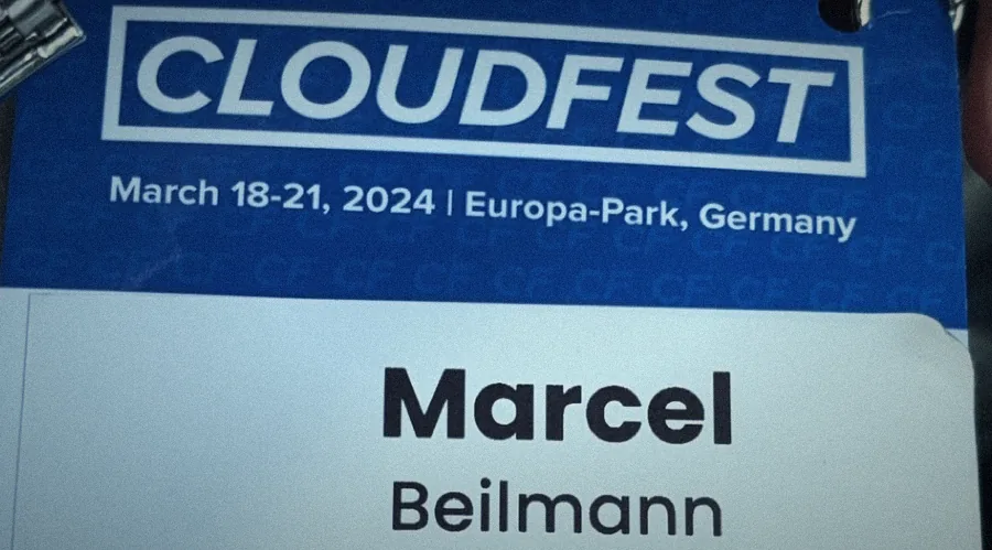 Teilnehmerausweis von Marcel Beilmann auf der CloudFest 2024 im Europa-Park